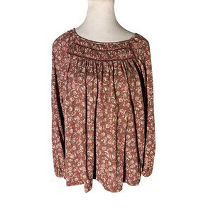 Lucky Brand Floral Boho Cotton Peasant Blouse Size M